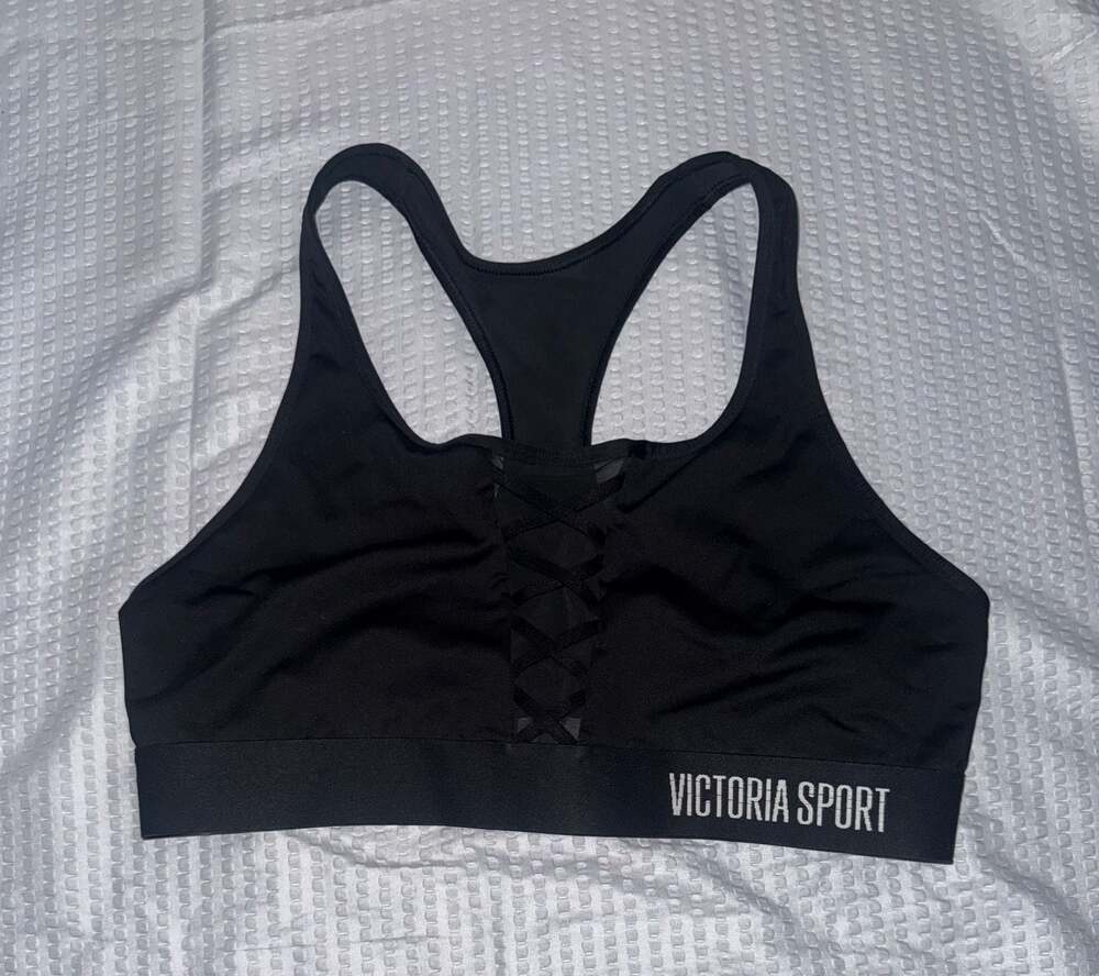 Victoria Sport The Player Lace-Up Front Racerback Sports Bra - Black